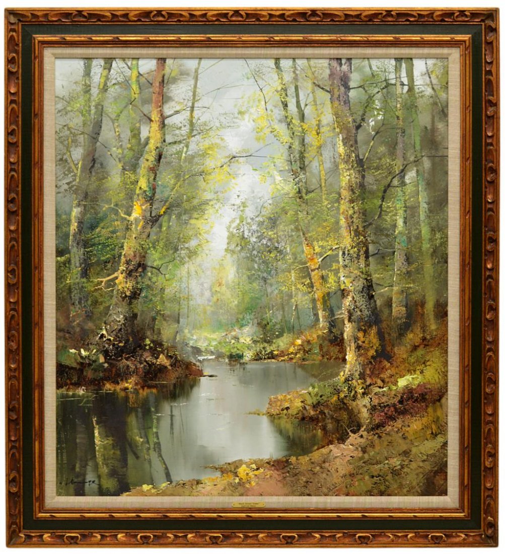 PAINTING, INGFRIED PAUL HENZE MORRO (1925-1972): Framed oil painting on canvas, "Black Forest Scene", signed lower right I. Henze (Ingfried Paul Henze, aka Paul Morro, a.k.a. Ingfried Morro, German, Italy, 1925-1972), sight: 38.75"h, 34.5"w, overall