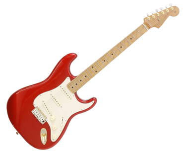 FENDER 'PARTSCASTER' RED ELECTRIC GUITAR: Red Fender Stratocaster, roasted maple neck, upgraded Fender pearl tuners, Fender Fat 50's pickups, Graphtech saddles, gold hardware, accompanied by Cahaya soft guitar bag, for shipping purposes: