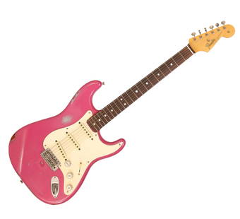 FENDER STRATOCASTER 'PARTSCASTER' PINK: Partcaster electric guitar, genuine Fender American Vintage rosewood neck, genuine Fender Vintage Road Worn tuners, Genuine Fender body in worn pink finish, Road worn Fender bridge, Seymour Duncan