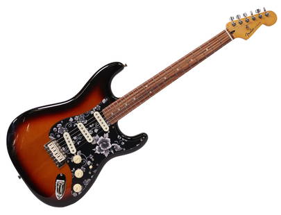 FENDER STRATOCASTER 'PARTSCASTER' SUNBURST: Fender Stratocaster "Partscaster" electric guitar in sunburst finish. Fender body, Fender Pao Ferro neck, Fender Pure Vintage '65 pickups, Fender Deluxe Locking Tuners, Tusq saddles. Floral