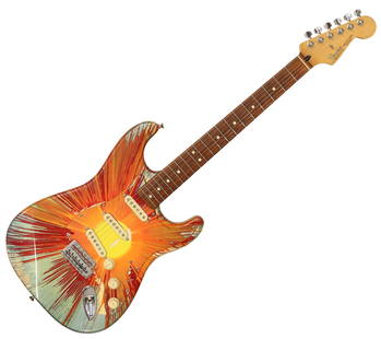 FENDER FSR 'SPLATTERCASTER' ELECTRIC GUITAR: Fender Special Edition 2003 "Splattercaster" Stratocaster. In a limited edition "Splatter" finish, upgraded Fender Custom Shop Texas Special pickups. A cool and unusual guitar. Includes Fender padded