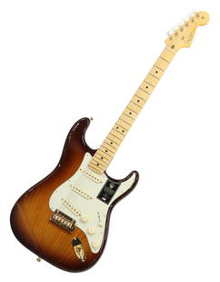 FENDER 75TH ANNIV. COMMEMORATIVE STRATOCASTER: 2-Color Bourbon Burst, Fender 75th anniversary commemorative American Stratocaster, unplayed in Fender hard case with original documentation / accessories. Custom Shop "Fat 60's" pickups, pearloid