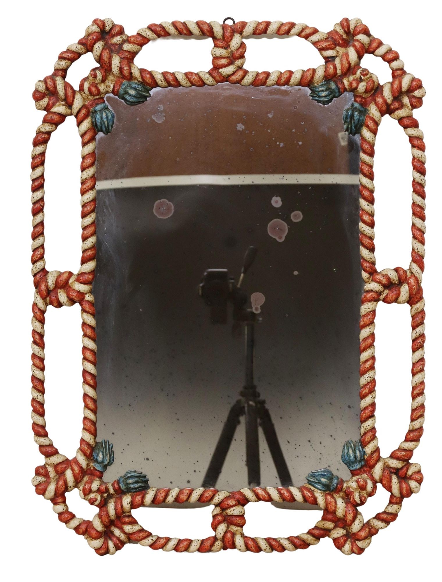 ITALIAN POLYCHROME PAINTED ROPE FRAME MIRROR (1 of 2)
