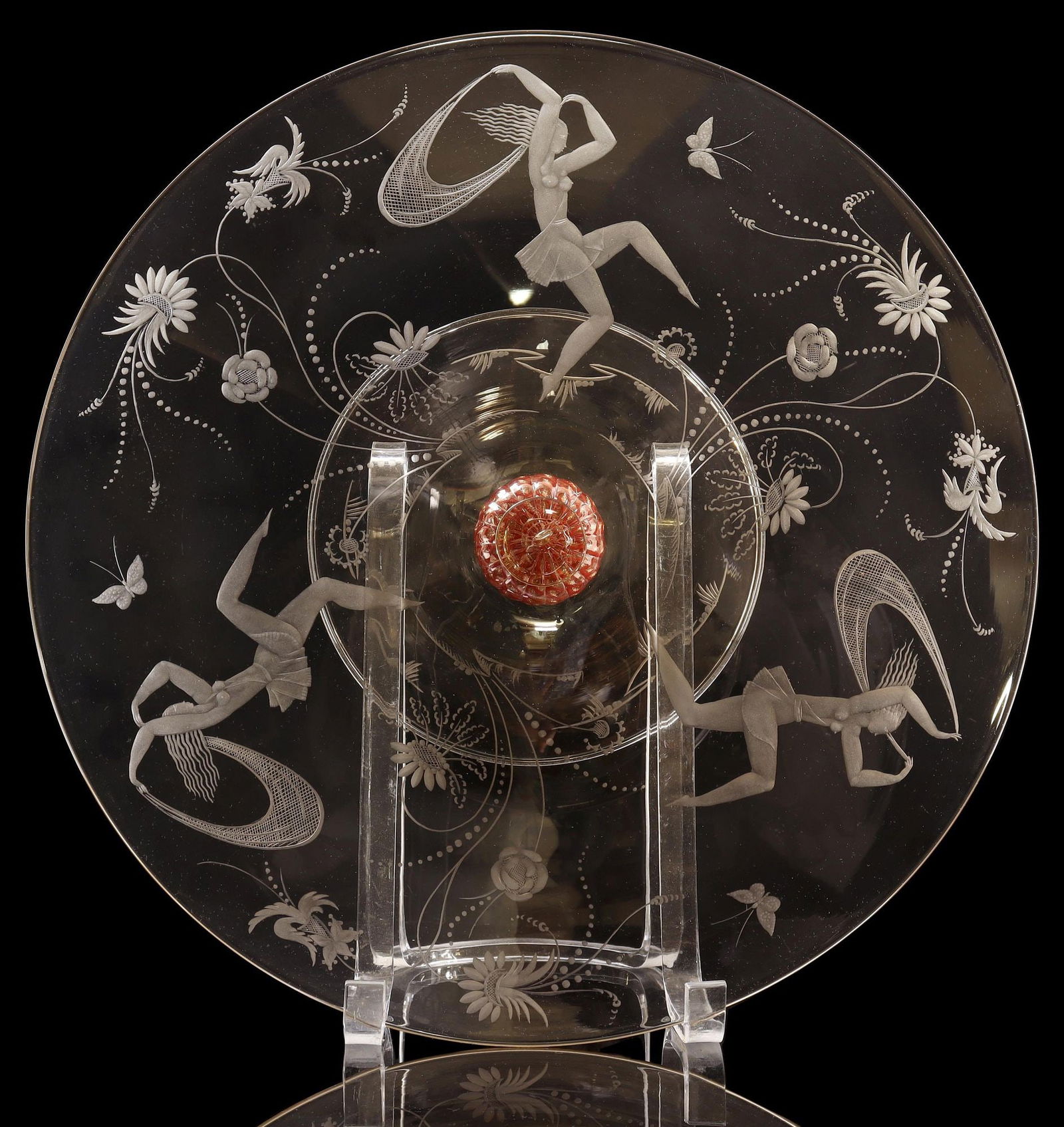 MURANO ENGRAVED GLASS COMPOTE WITH DANCING FIGURES (1 of 4)