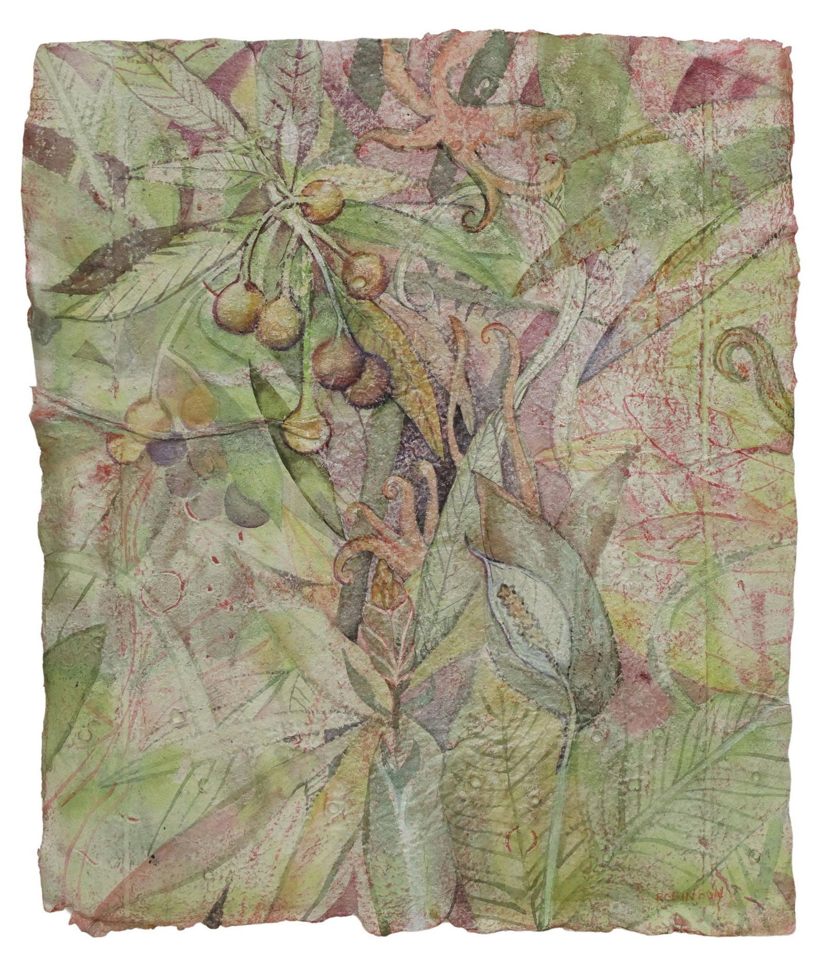PRISCILLA ROBINSON (B.1948) 'LOQUAT,' 29" X 25" (1 of 3)