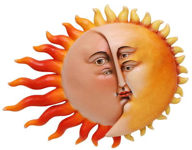 SERGIO BUSTAMANTE (B1949) PAPIER-MACHE SOL ECLIPSE: Papier-mache wall-mounted sculpture, "Sol Eclipse," signed Sergio Bustamante (Tonala, Mexico, b.1949), numbered 49/ 100, approx 36"h, 48"w Start Price: $750.00