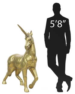 SERGIO BUSTAMANTE (B.1949) BRASS STANDING UNICORN: Large welded brass sculpture, Standing Unicorn, signed Sergio Bustamante (Tonala, Mexico, b.1949), numbered 24/ 100, approx 47.25"h Start Price: $500.00