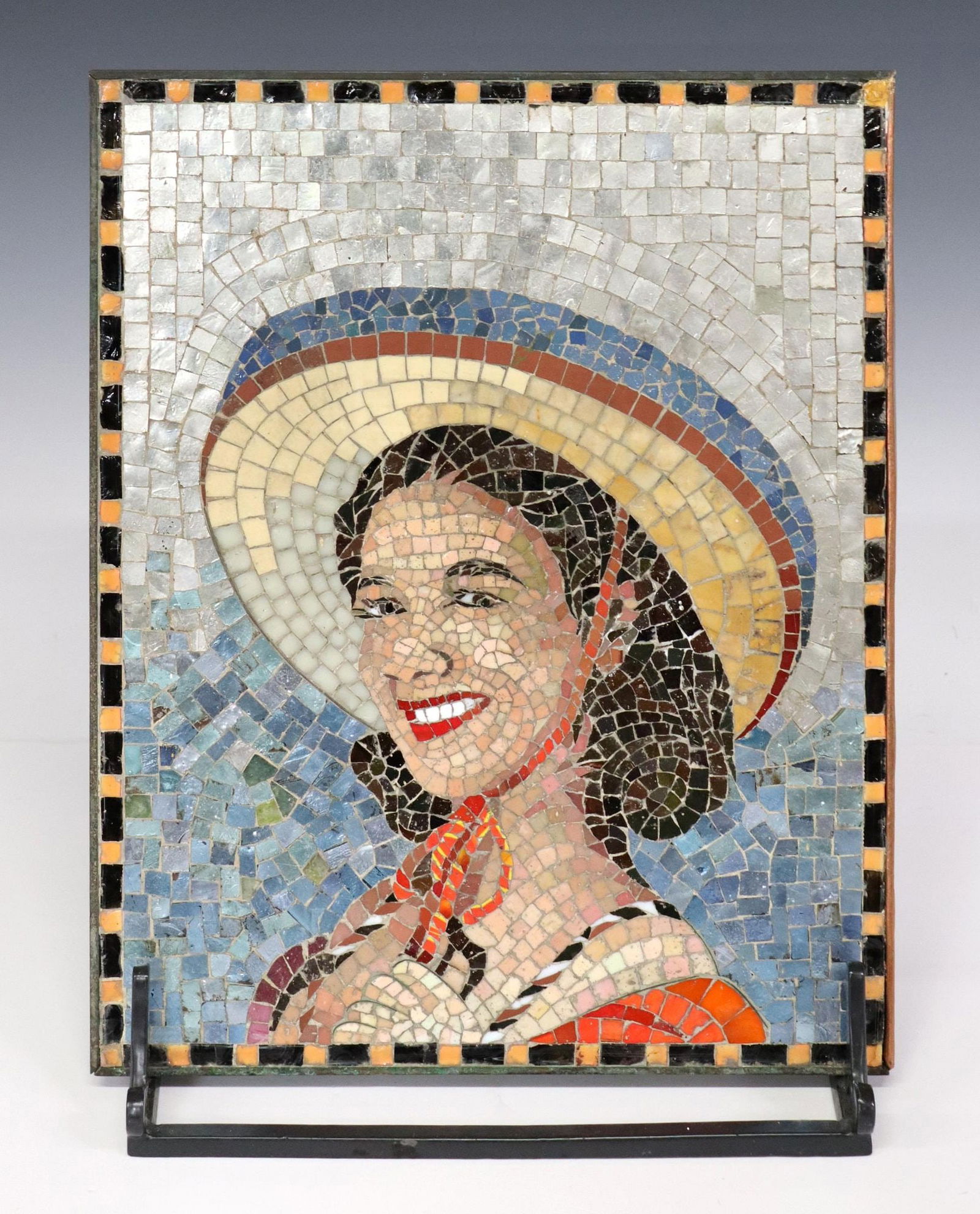 GLASS MOSAIC PLAQUE DEPICTING CHARRA IN SOMBRERO (1 of 3)