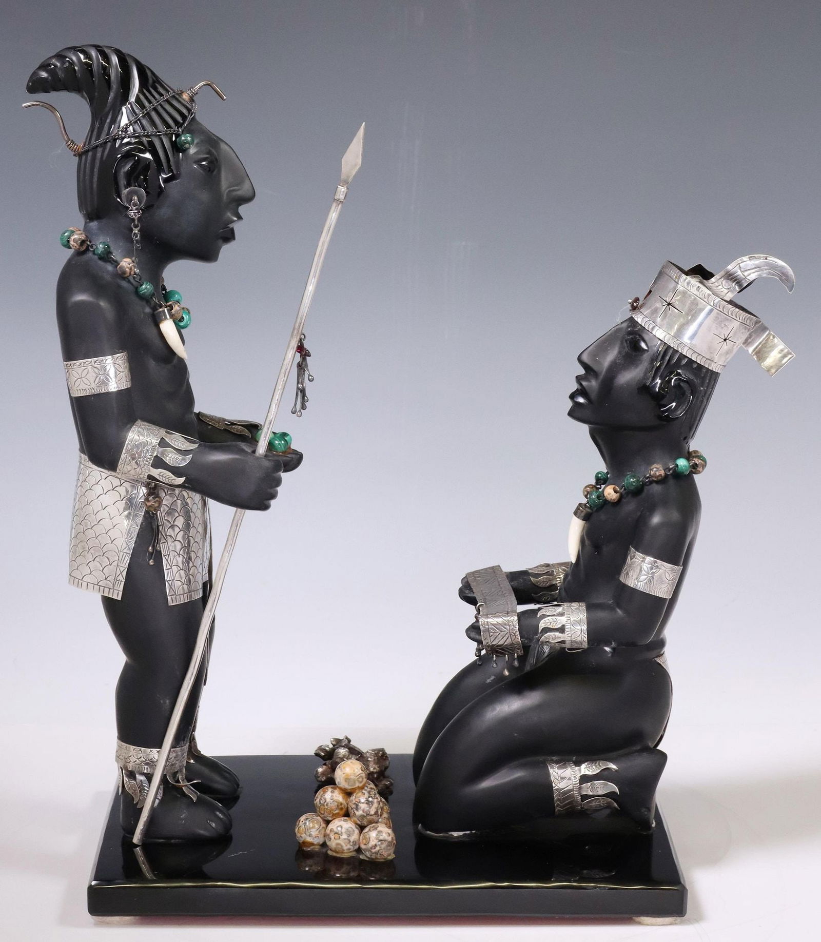 PRE-COLUMBIAN STYLE OBSIDIAN & SILVER SCULPTURE (1 of 11)