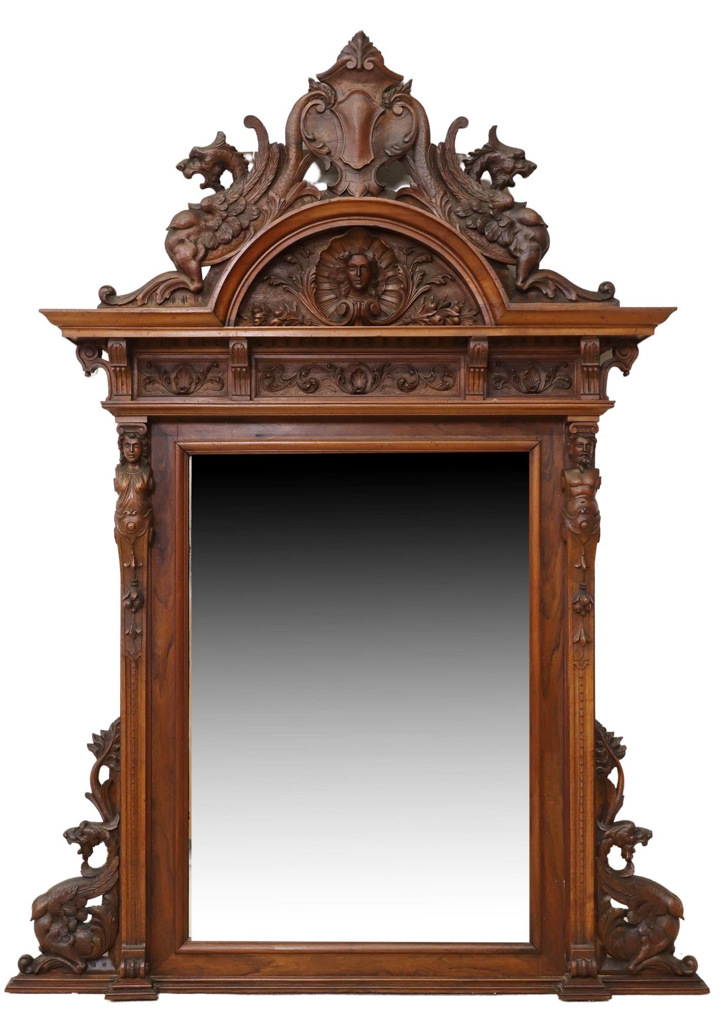 ITALIAN RENAISSANCE REVIVAL CARVED WALNUT MIRROR (1 of 3)