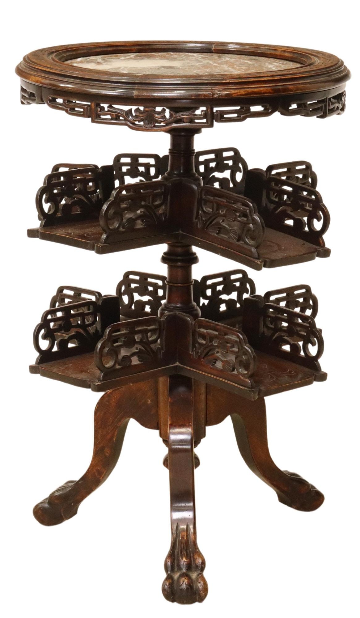 CHINOISERIE MARBLE-TOP ROTATING LIBRARY STAND (1 of 4)