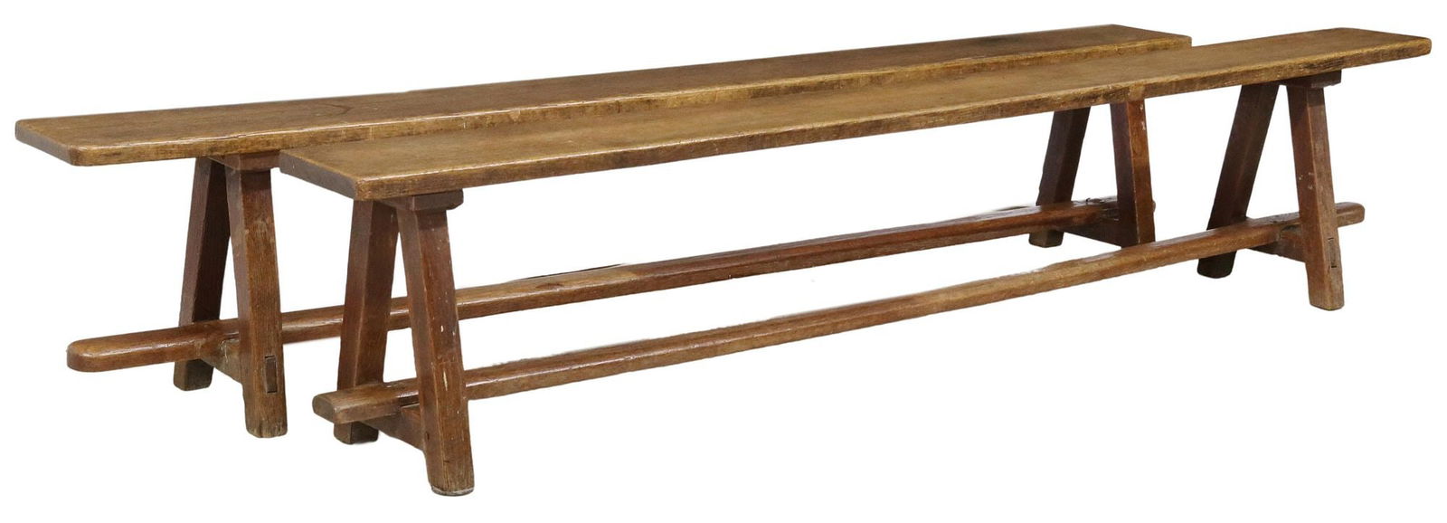 (2) RUSTIC ITALIAN OAK TRESTLE BENCHES, 87.5"L (1 of 4)