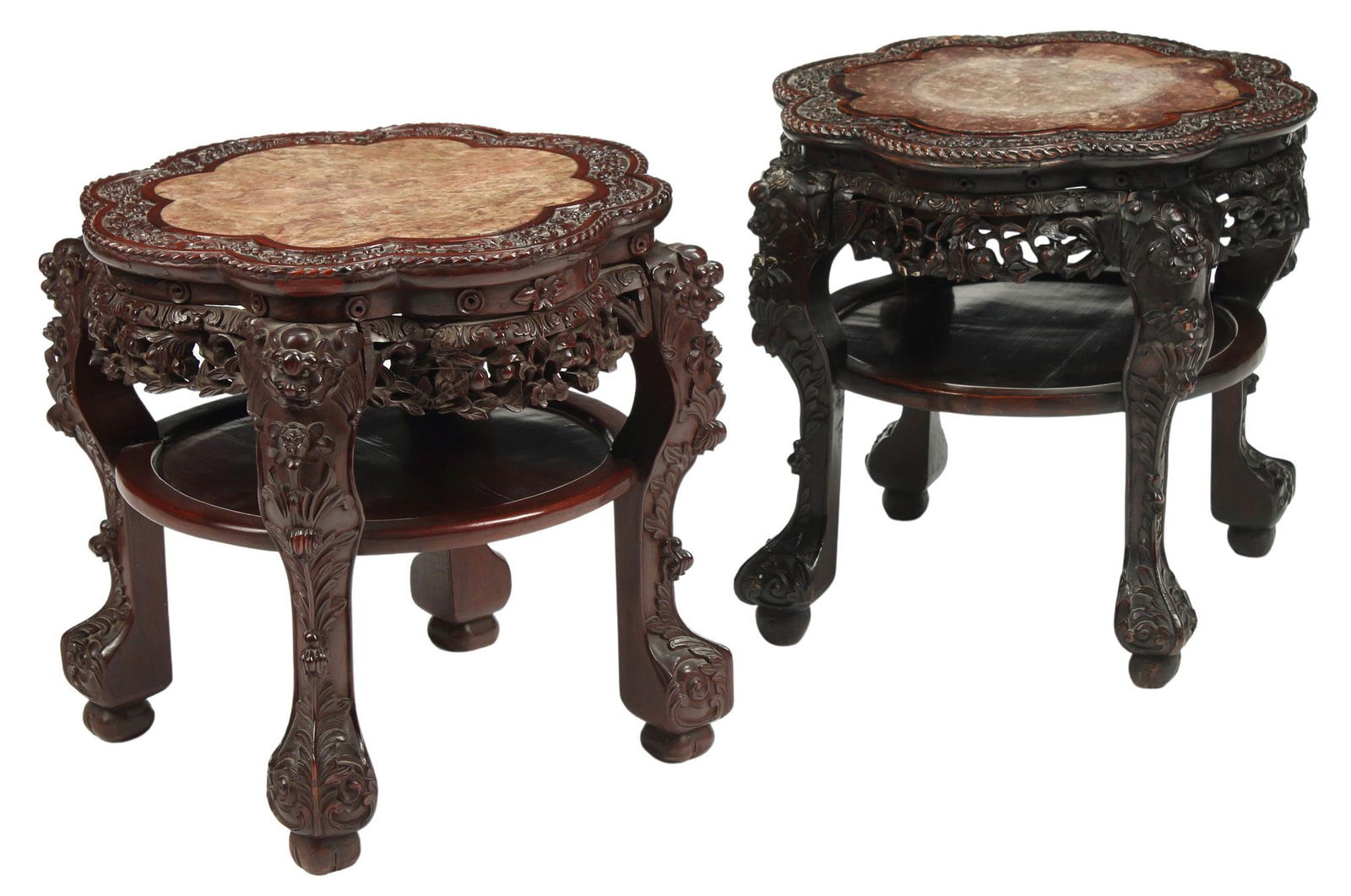 (2) CHINESE INSET MARBLE & CARVED HARDWOOD TABLES (1 of 3)