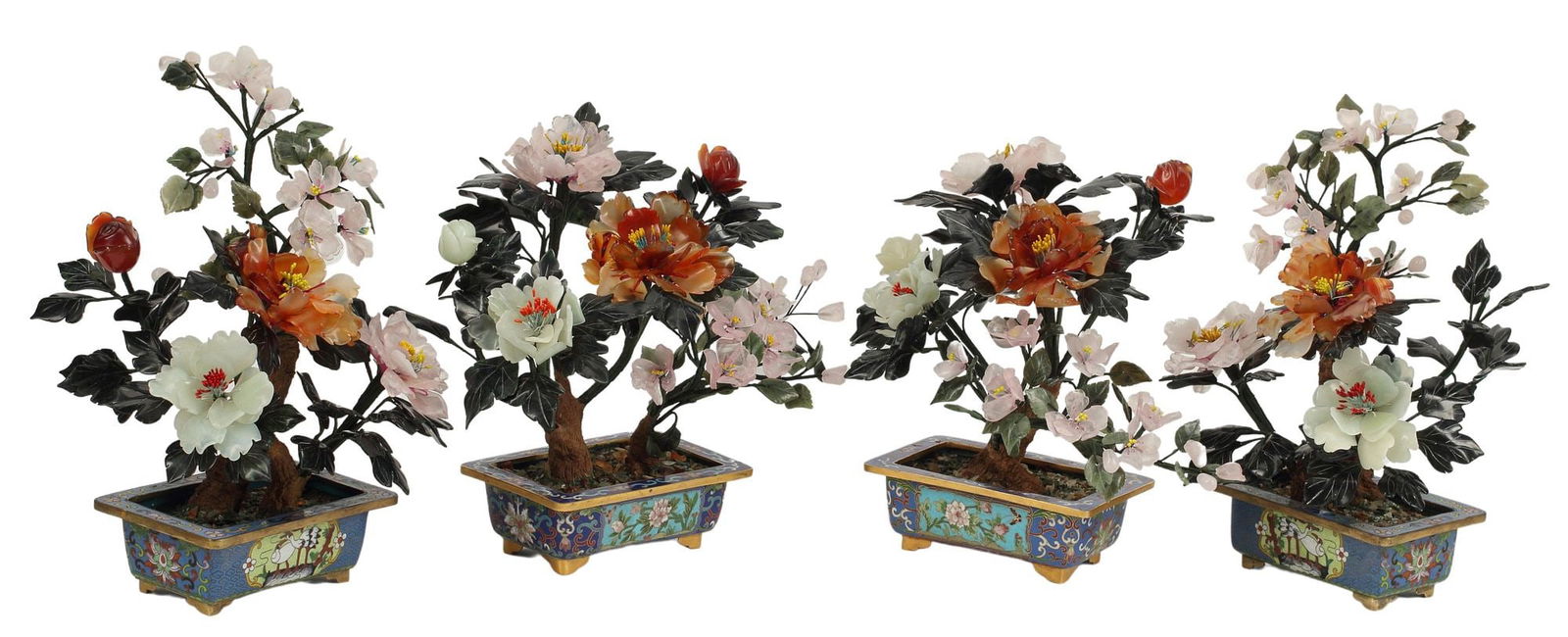 (4) CHINESE CARVED HARDSTONE FLOWERING TREES (1 of 4)