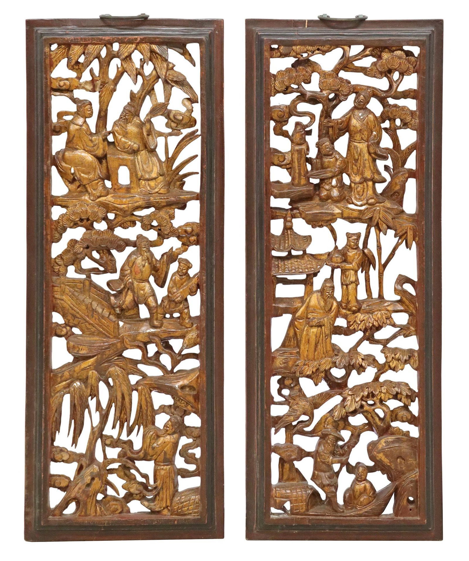 (2) CHINESE FIGURAL CARVED HANGING PANELS (1 of 2)