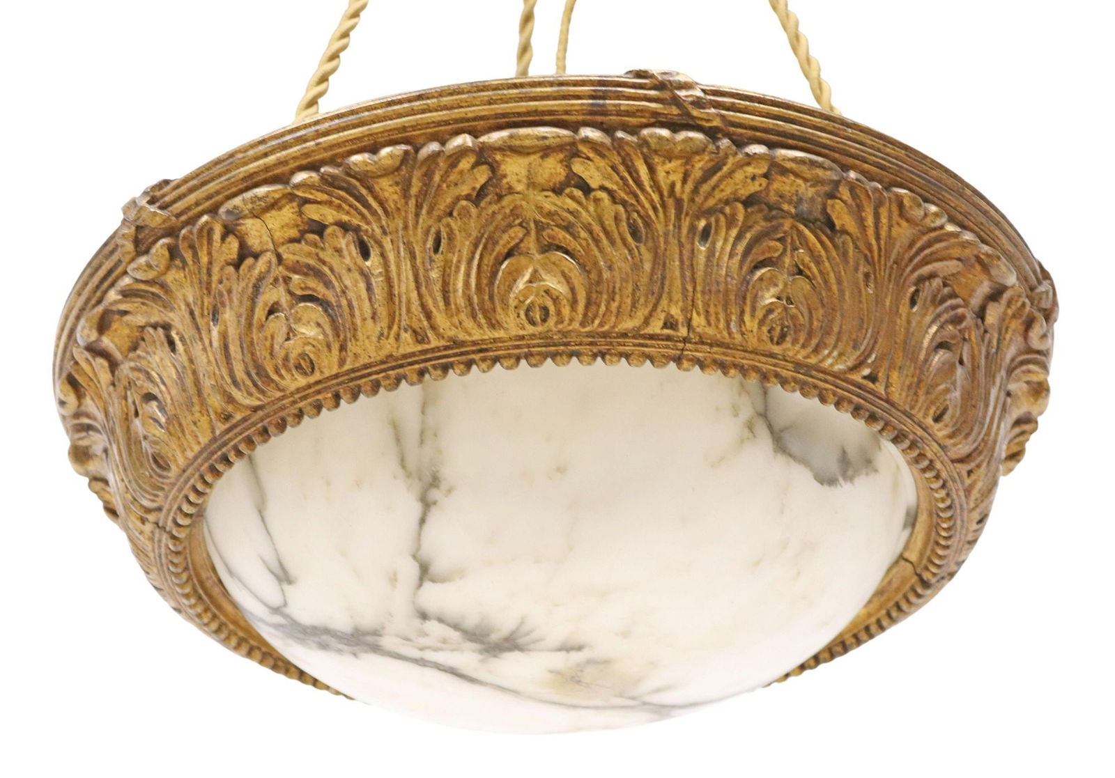 GILTWOOD & ALABASTER DOMED 1-LT CEILING LAMP (1 of 4)