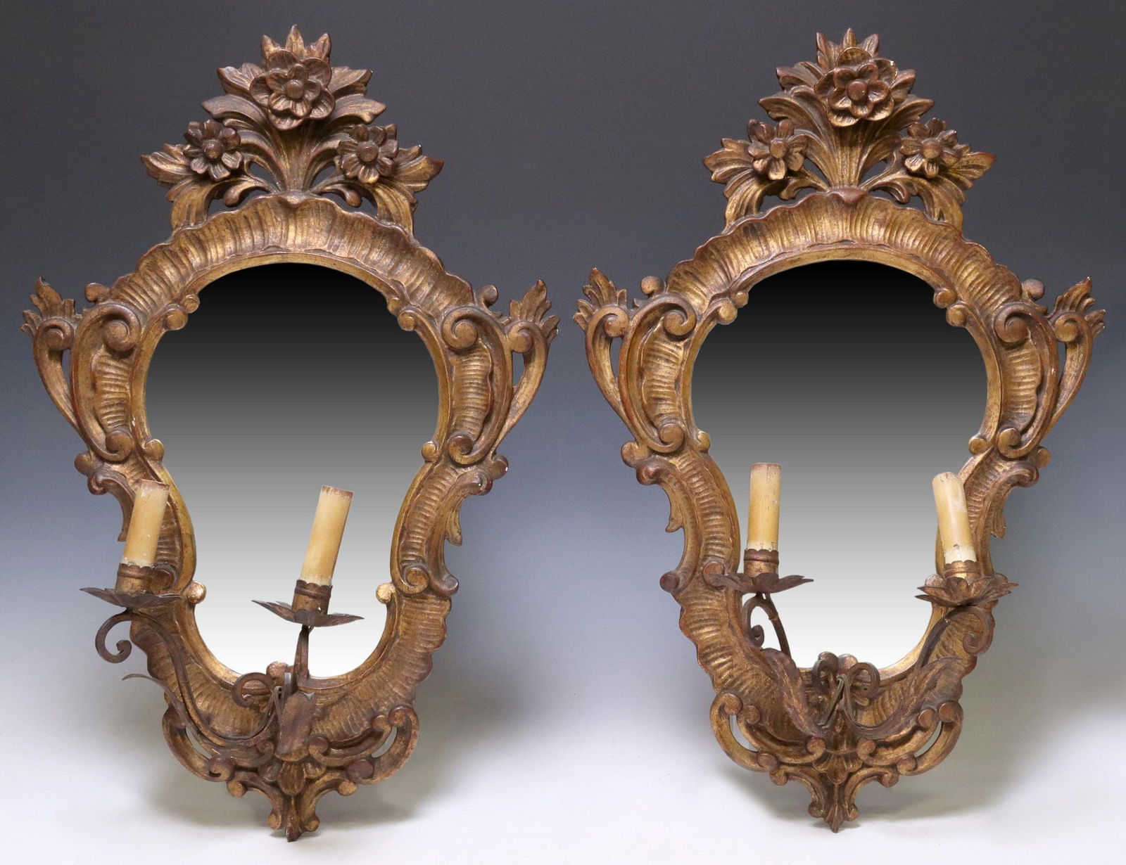 (2) ITALIAN CARVED & GILT GIRANDOLE MIRRORS (1 of 3)