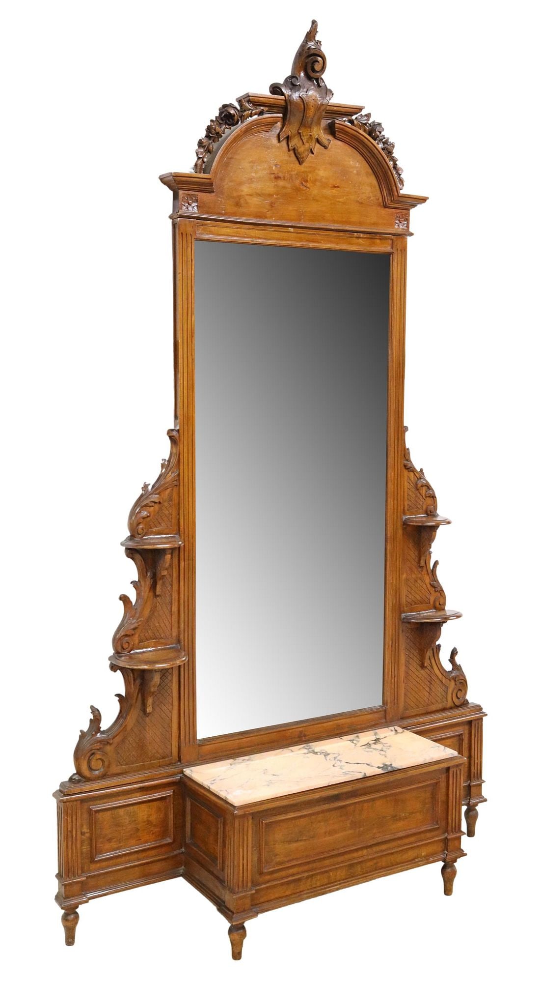 ITALIAN CARVED WALNUT MIRRORED HALL STAND, 109"H (1 of 6)