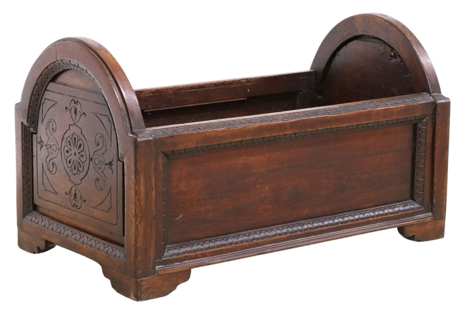CONTINENTAL RUSTIC CARVED DOLL BED / STORAGE BIN (1 of 4)