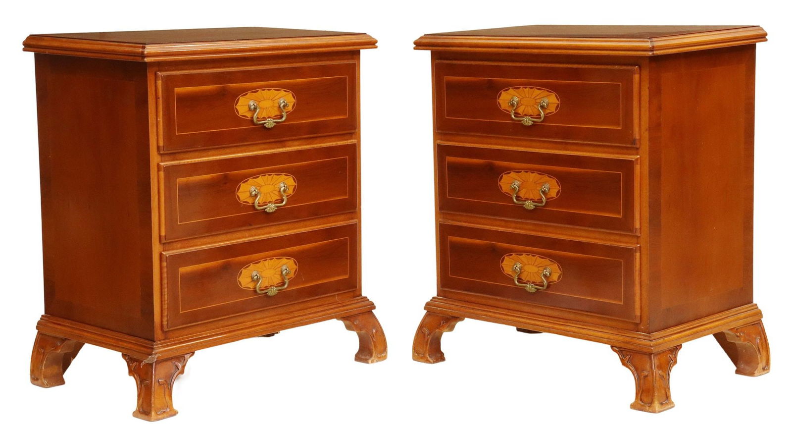 (2) ITALIAN BANDED THREE-DRAWER NIGHTSTANDS (1 of 5)