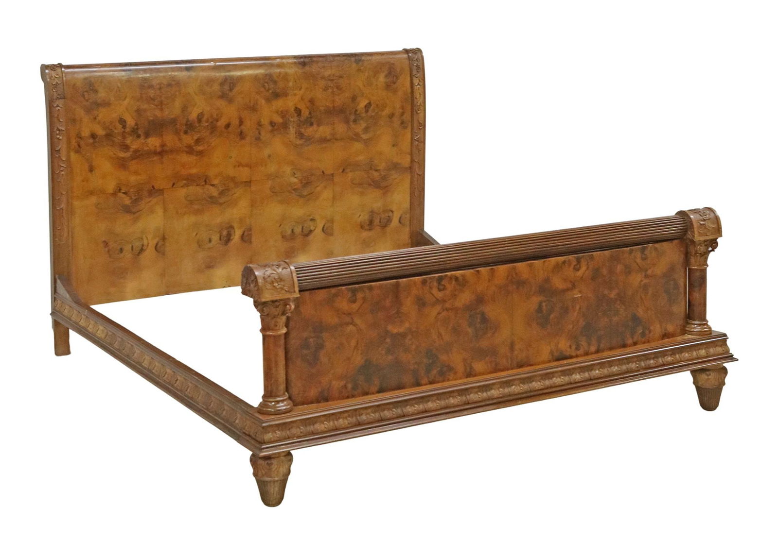 EMPIRE STYLE CARVED BURLED WALNUT BED (1 of 2)
