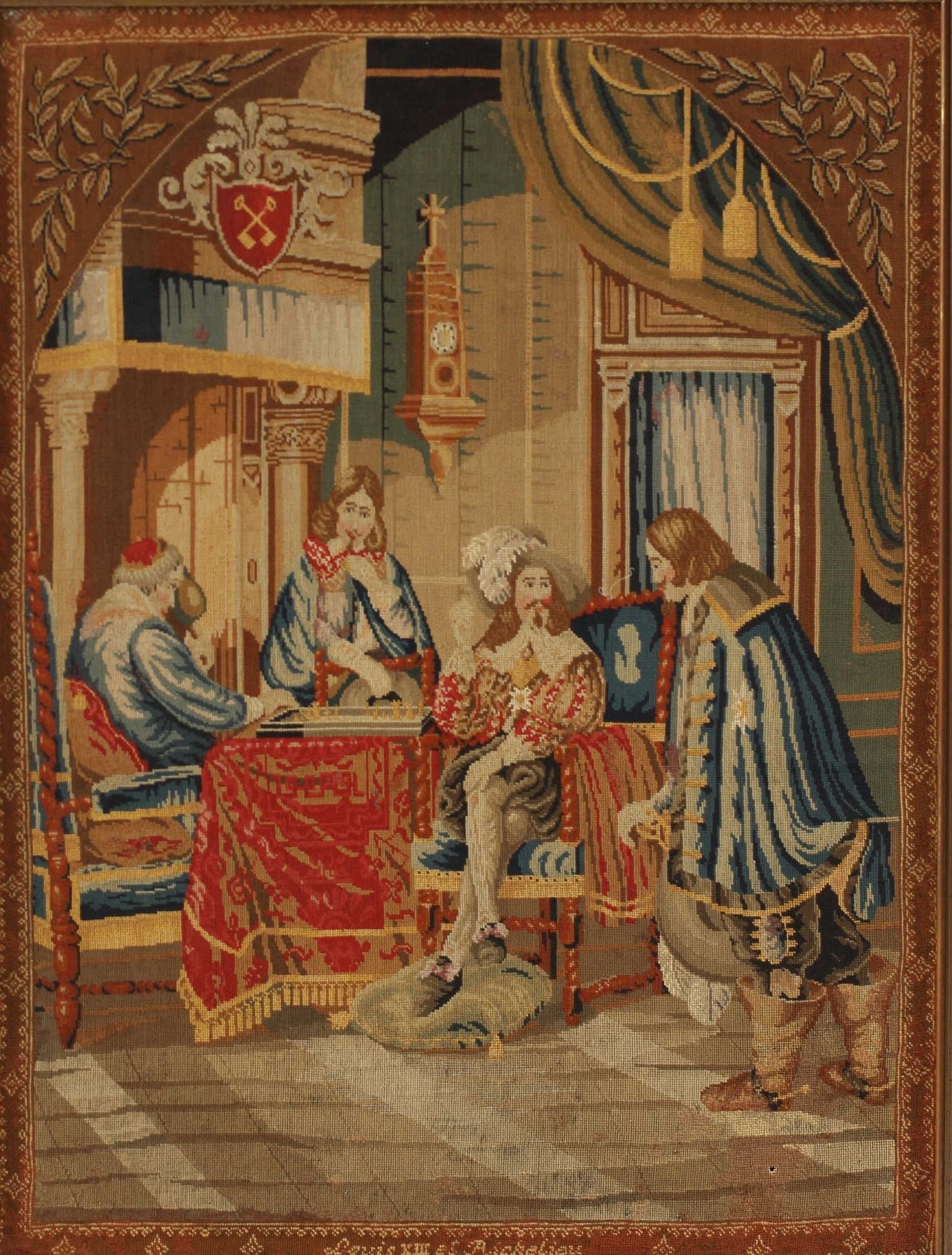 FRAMED NEEDLEPOINT TAPESTRY THE CHESS GAME (1 of 4)