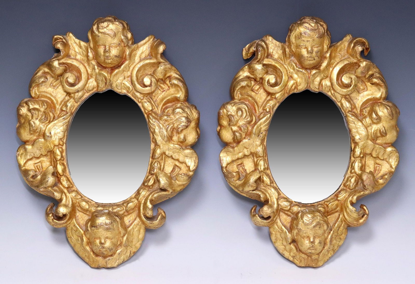 (2) DIMINUTIVE ITALIAN CHERUB GILTWOOD MIRRORS (1 of 3)