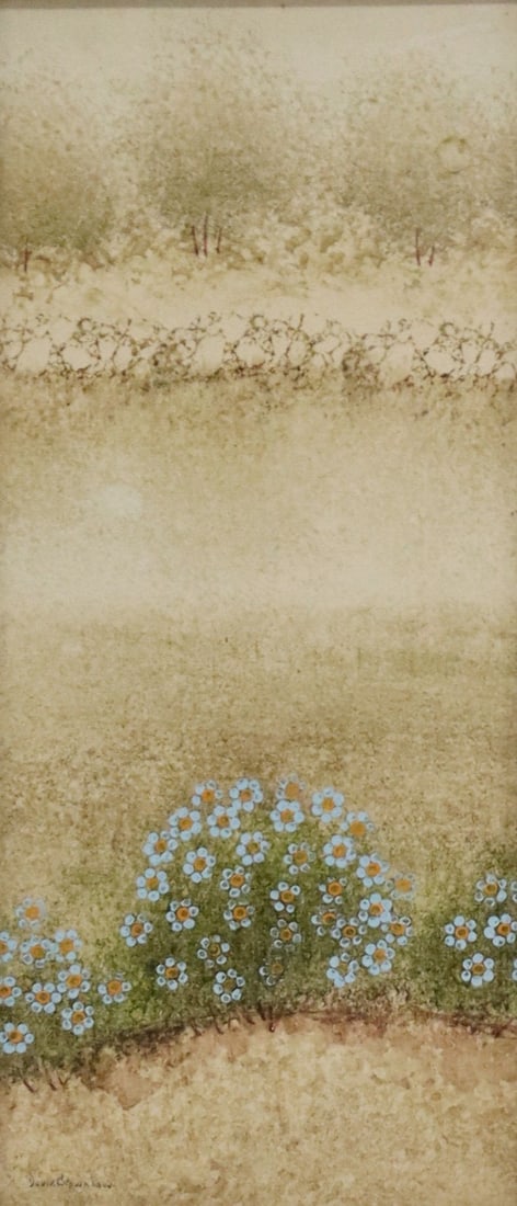 DAVID BROWNLOW (1915-2008) BLUE FLOWERS 8" X 3.75" (1 of 4)
