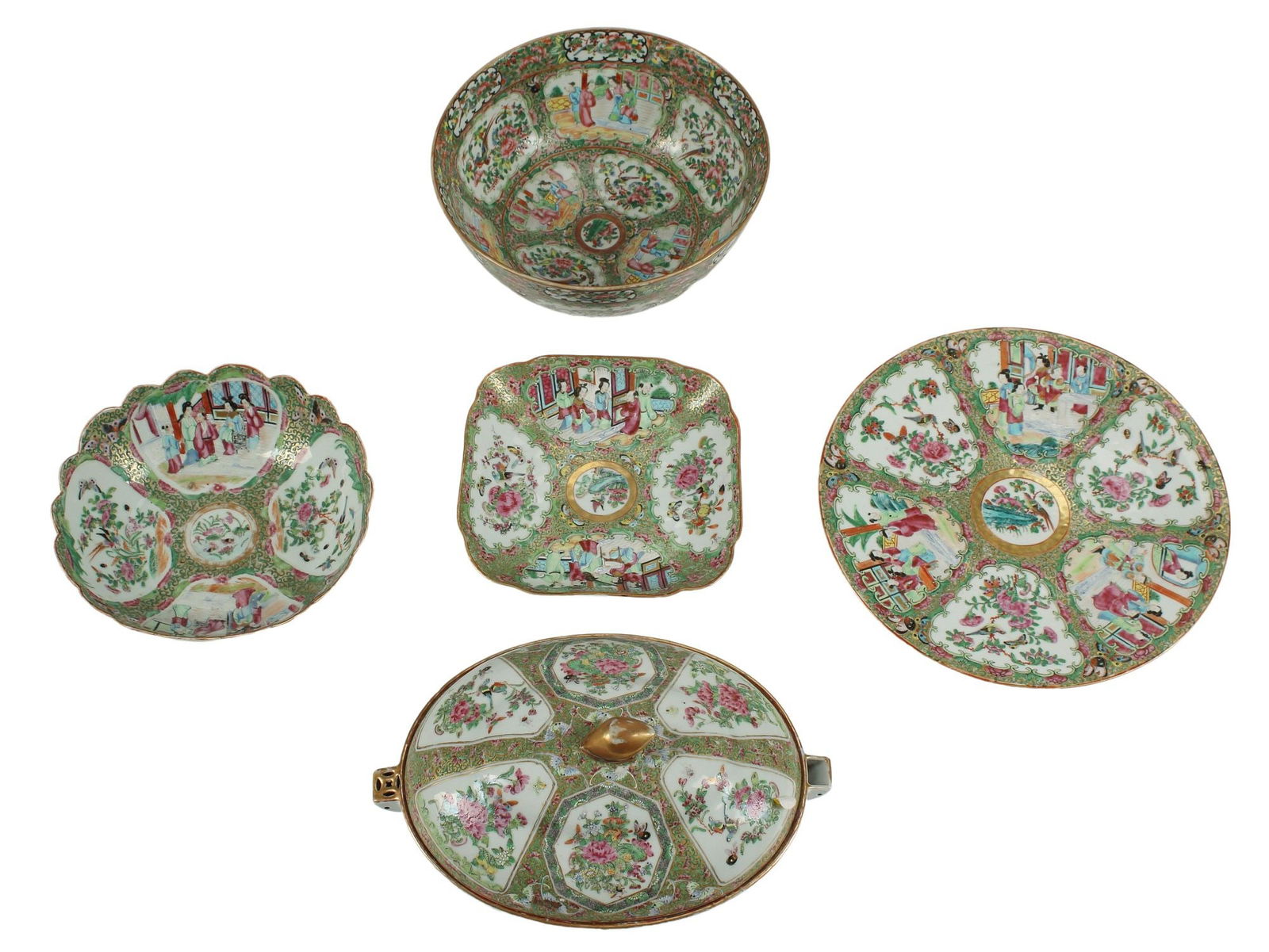 (5) CHINESE CANTON ROSE PORCELAIN TABLE ARTICLES (1 of 4)