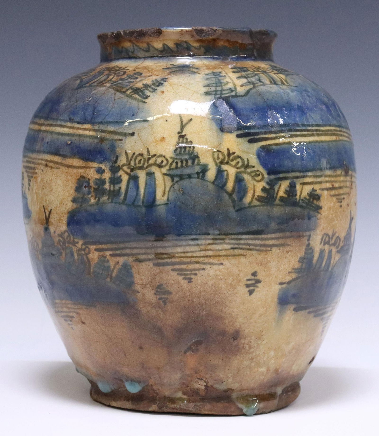 ANTIQUE PERSIAN GLAZED EARTHENWARE VASE (1 of 3)