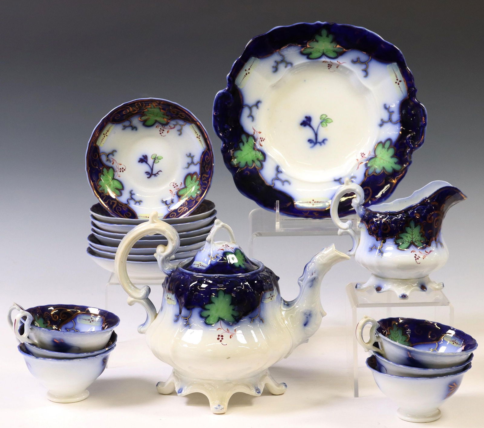 (17) ENGLISH FLOW BLUE PORCELAIN PART TEA SERVICE (1 of 4)
