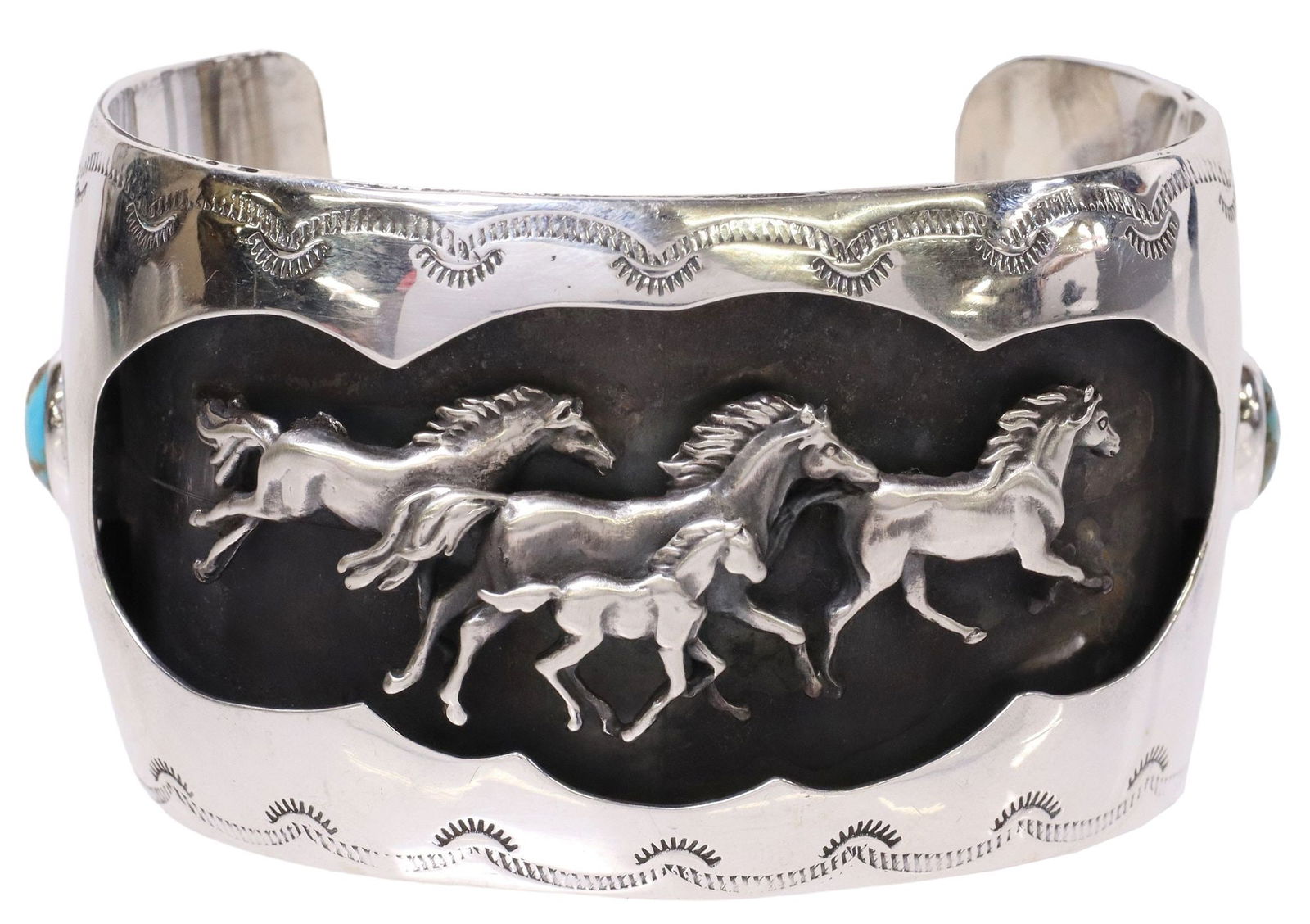 D.M. BEGAY NAVAJO STERLING SILVER & TURQUOISE CUFF (1 of 5)