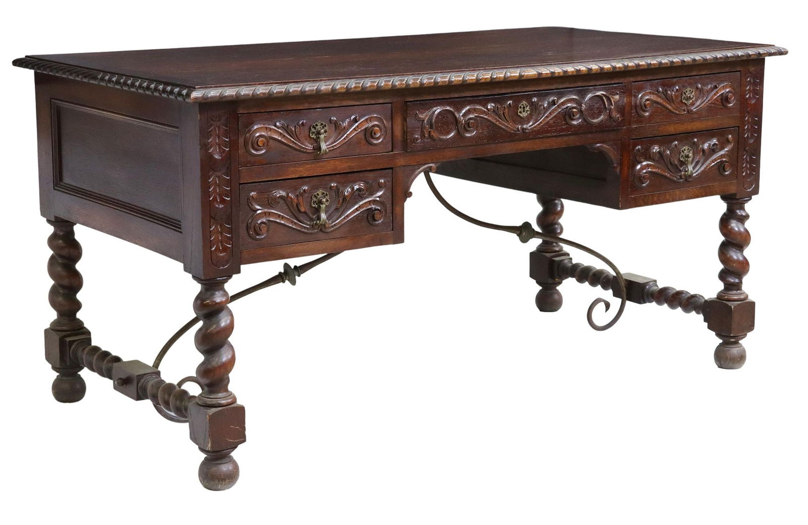 SPANISH RENAISSANCE REVIVAL CARVED OAK DESK (1 of 5)