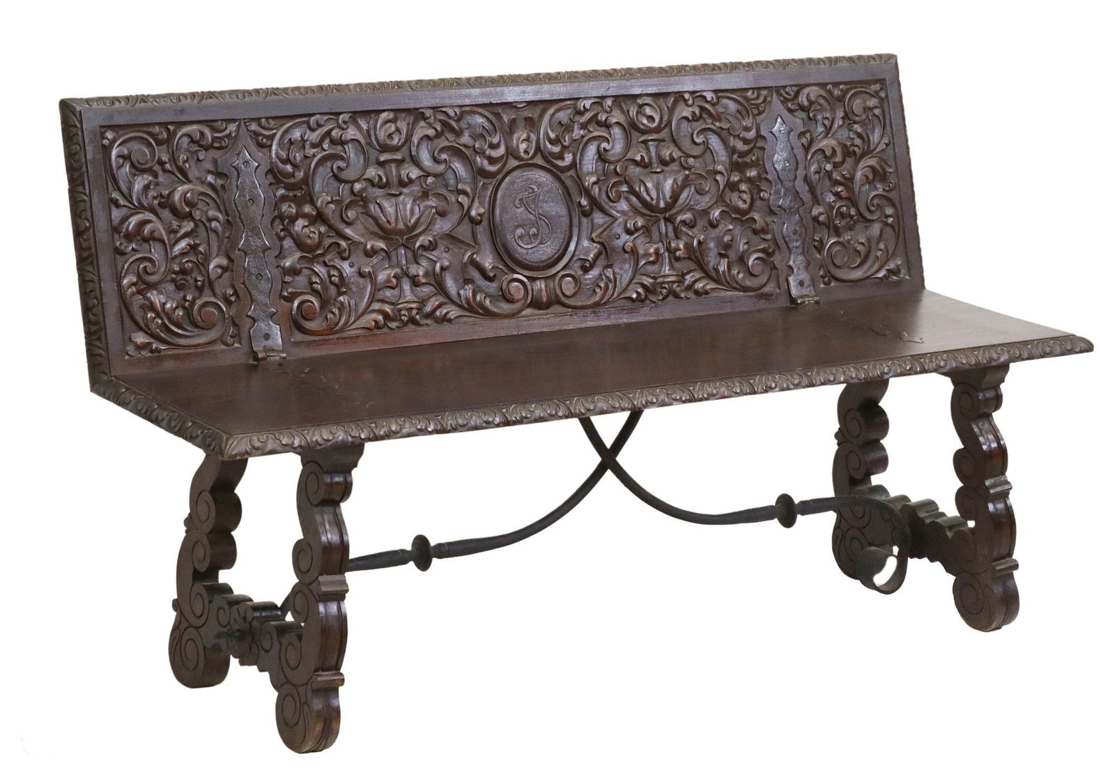 SPANISH RENAISSANCE REVIVAL CARVED BENCH (1 of 4)
