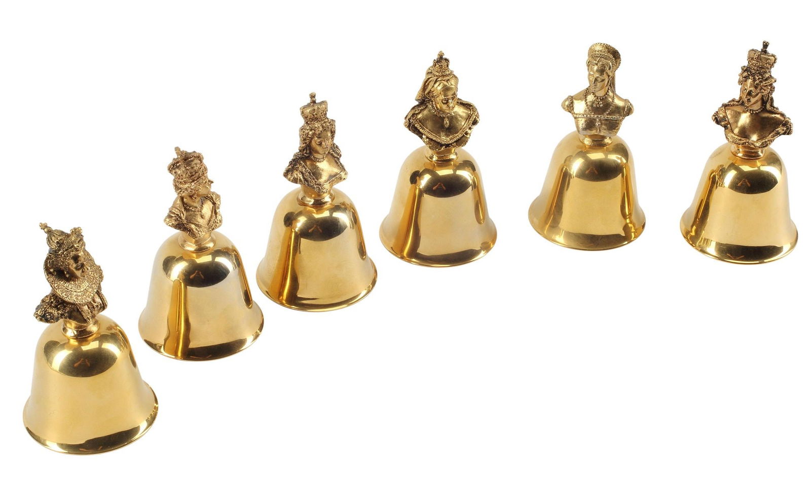(6) GILT METAL BELLS WITH BUSTS OF ENGLISH QUEENS (1 of 3)