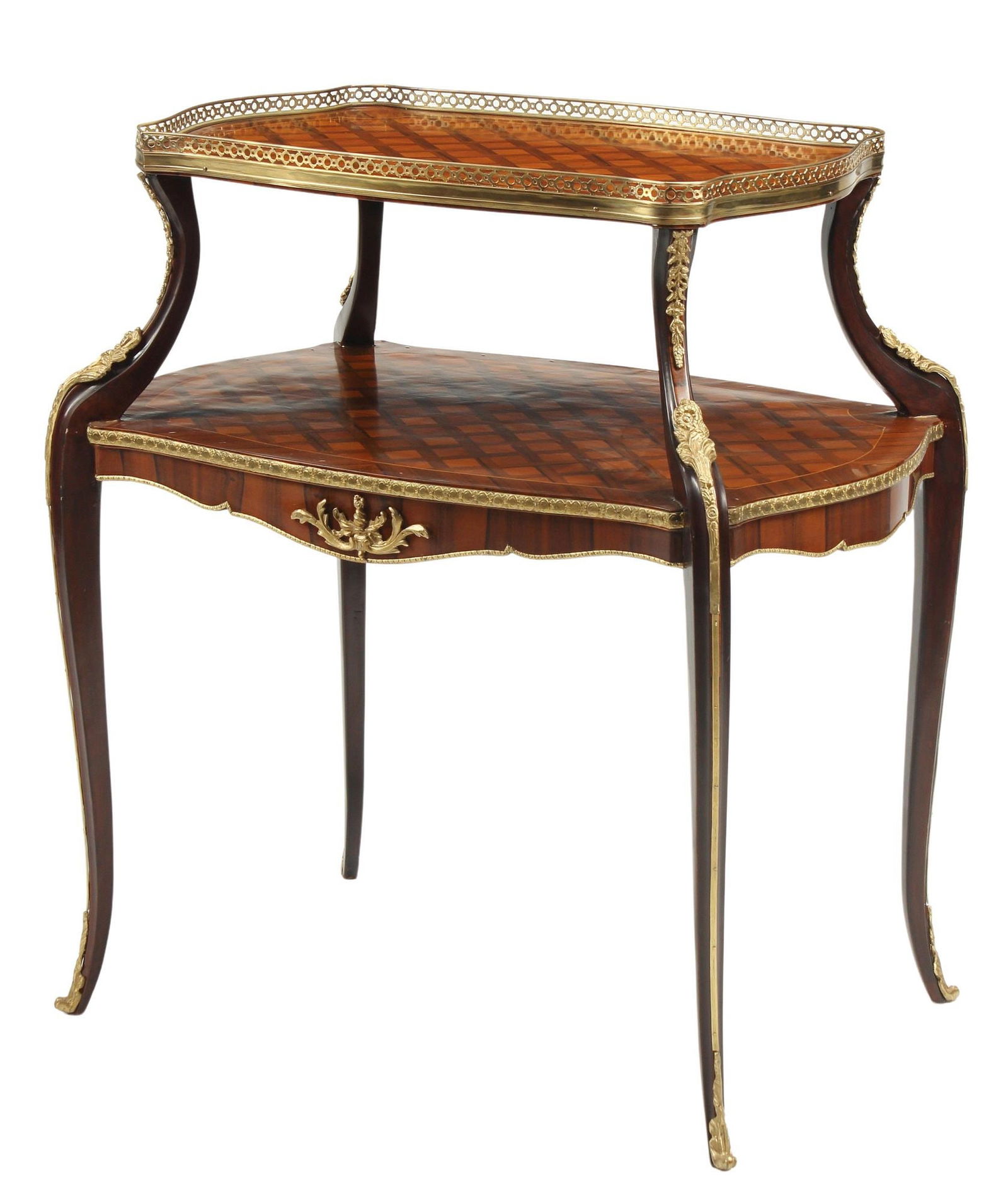 LOUIS XV STYLE DIAMOND PARQUETRY TWO-TIER TABLE (1 of 3)