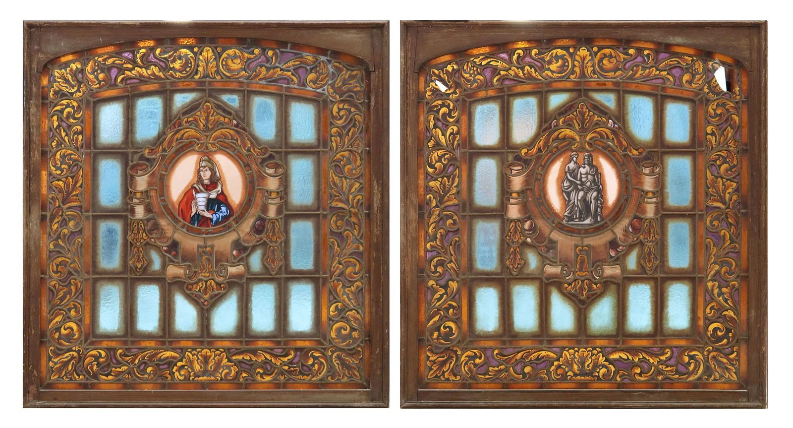 (2) LARGE SPANISH STAINED & LEADED GLASS WINDOWS (1 of 4)