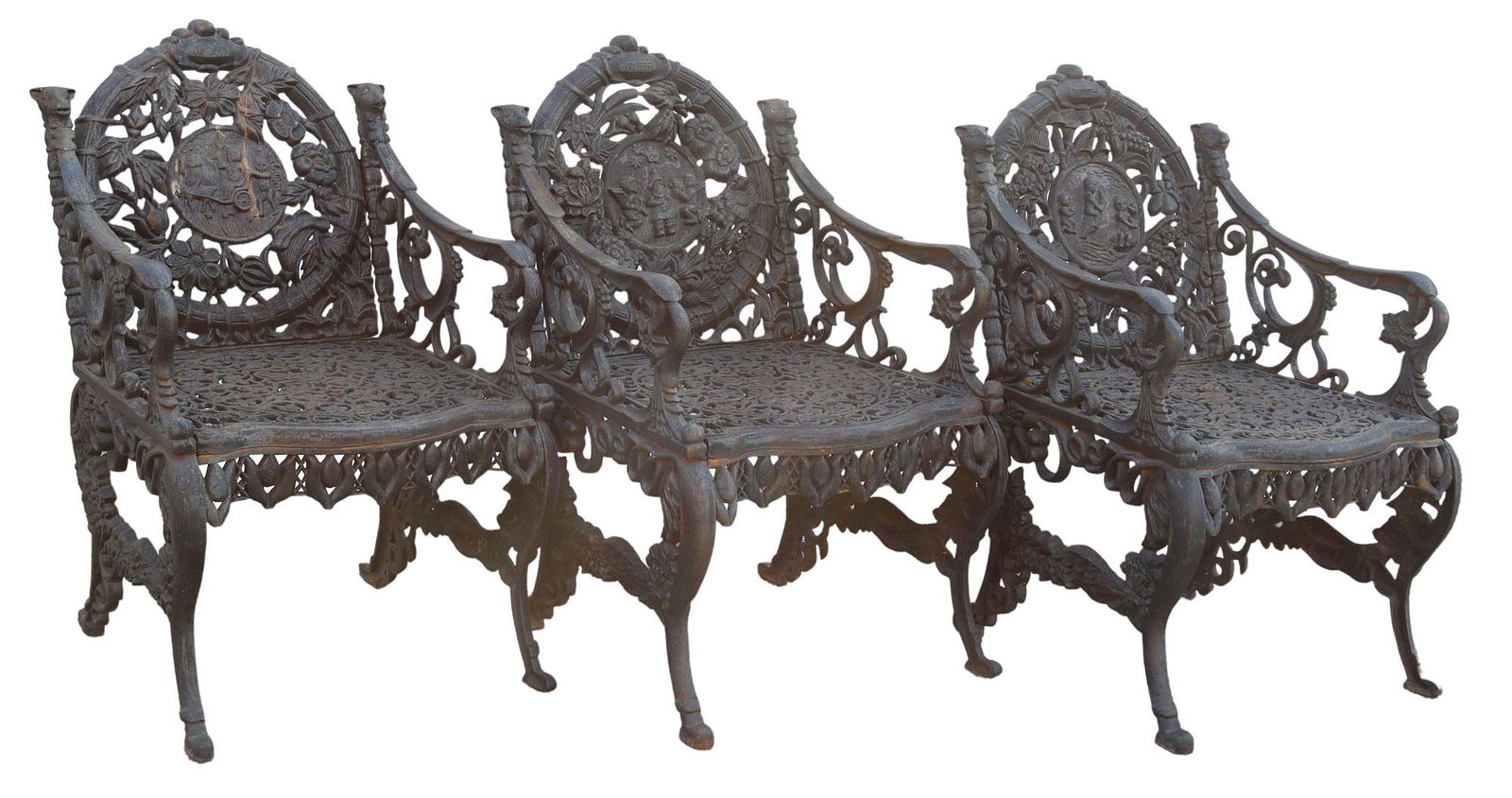 (3) ORNATE CAST IRON GARDEN / PATIO ARM CHAIRS (1 of 6)