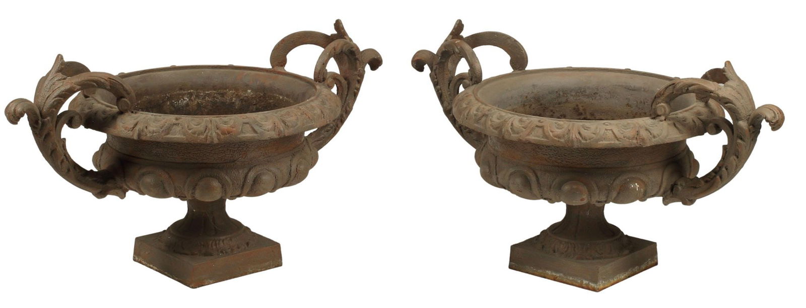 (2) CAST IRON HANDLED GARDEN URNS (1 of 4)