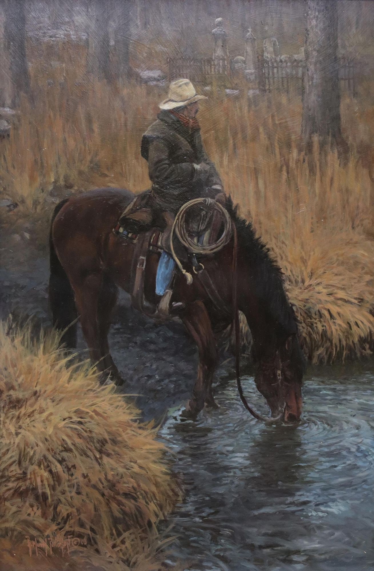 R. MORRIS PATTERSON (B1958) COWBOY & HORSE 30"x20" (1 of 4)