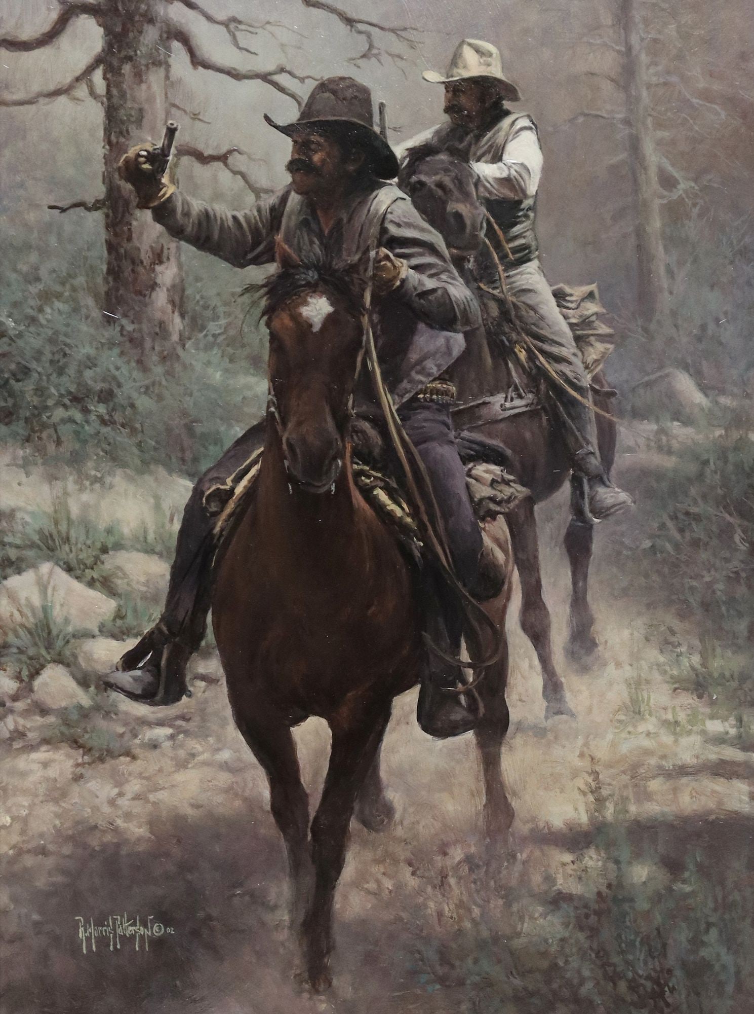 R. MORRIS PATTERSON (B1958) COWBOYS HORSES 24"x18" (1 of 4)