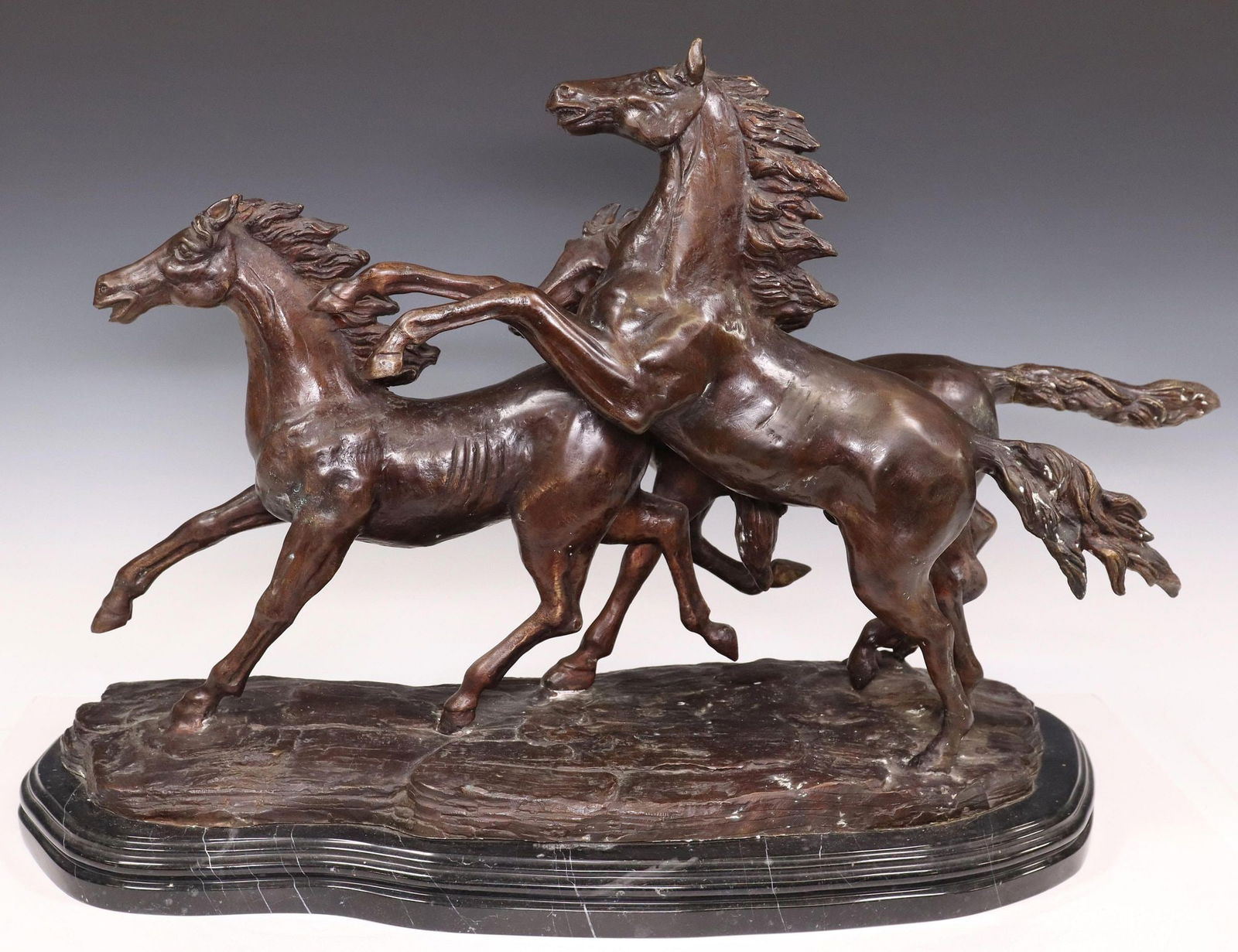 WESTERN PATINATED BRONZE THREE WILD HORSES (1 of 3)