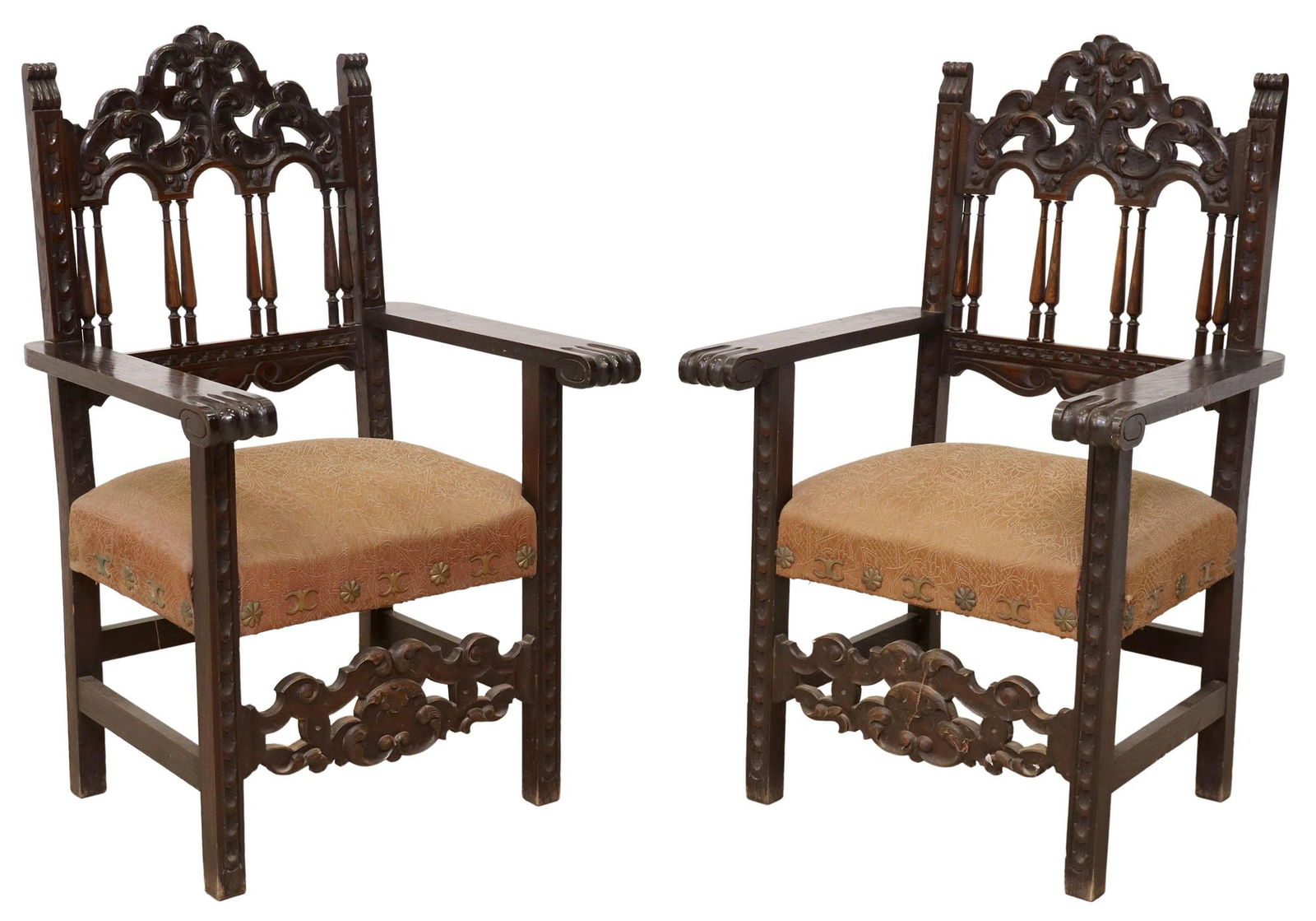 (2) SPANISH BAROQUE STYLE UPHOLSTERED ARMCHAIRS (1 of 3)