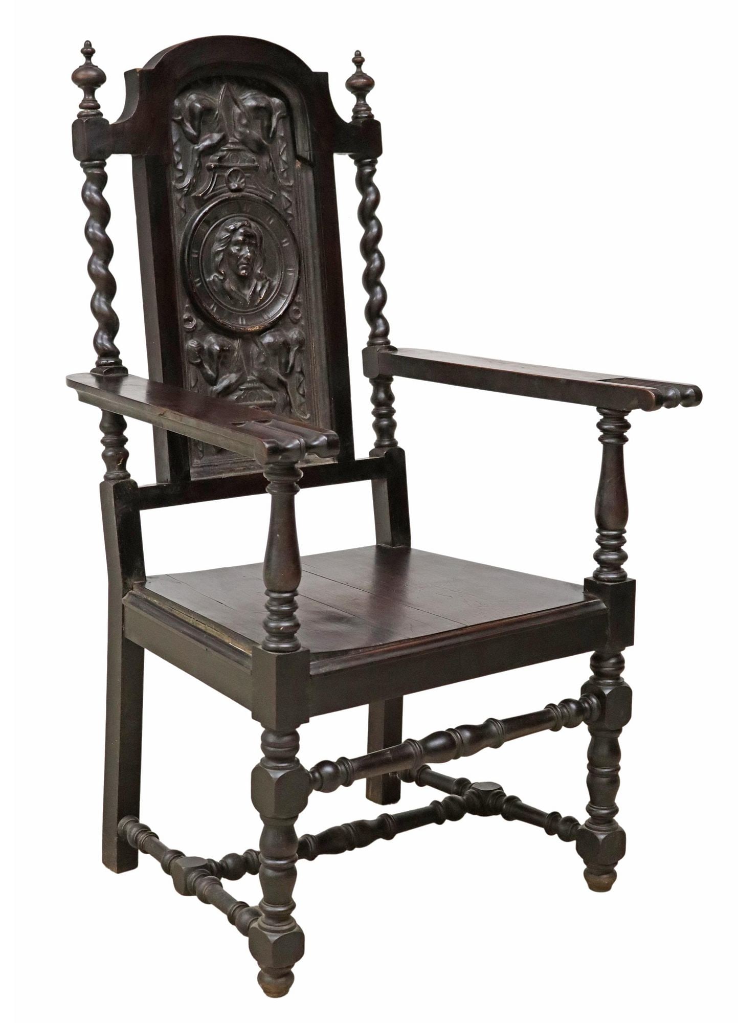SPANISH BAROQUE STYLE CARVED WALNUT ARMCHAIR (1 of 4)