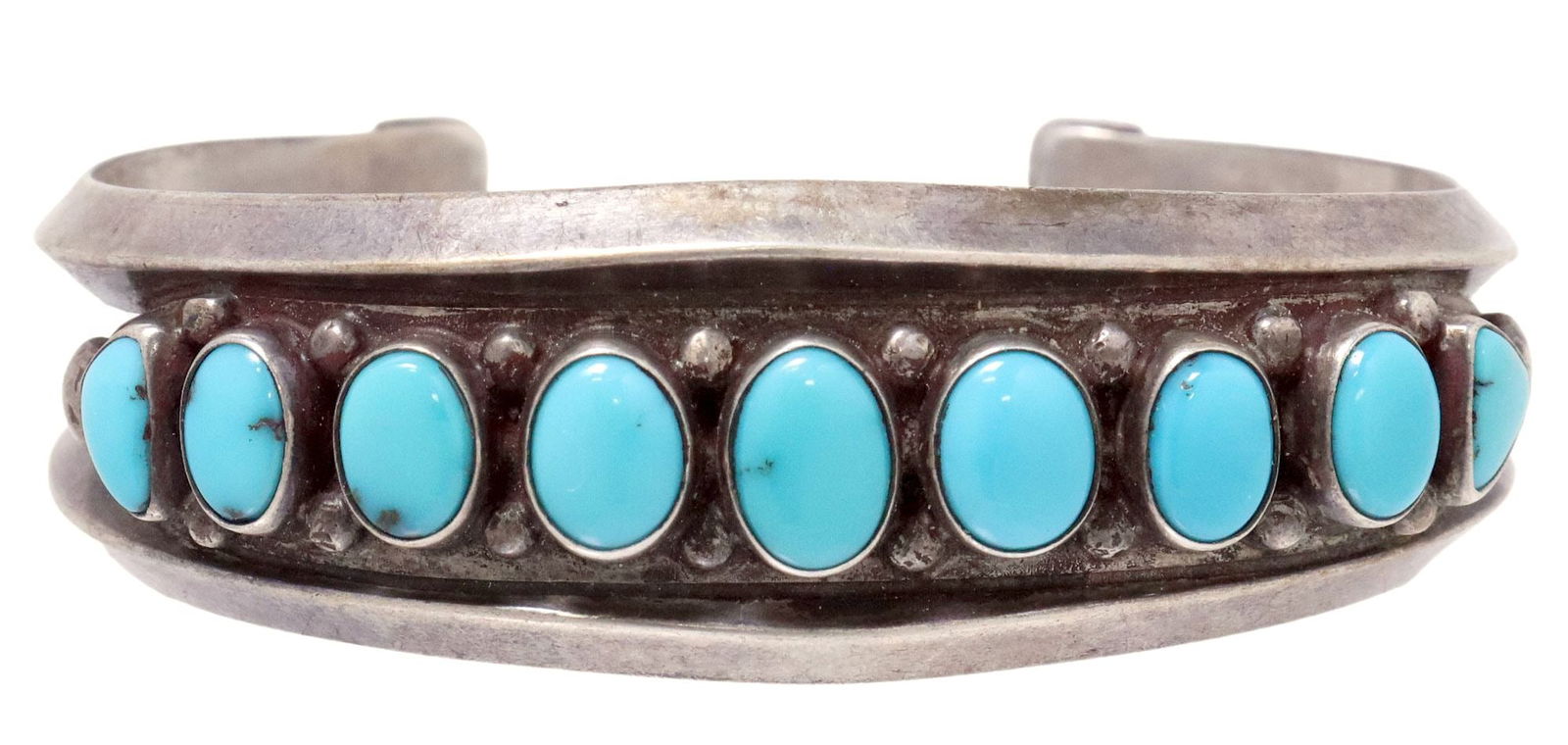 NATIVE AMERICAN SILVER & TURQUOISE CUFF BRACELET (1 of 4)