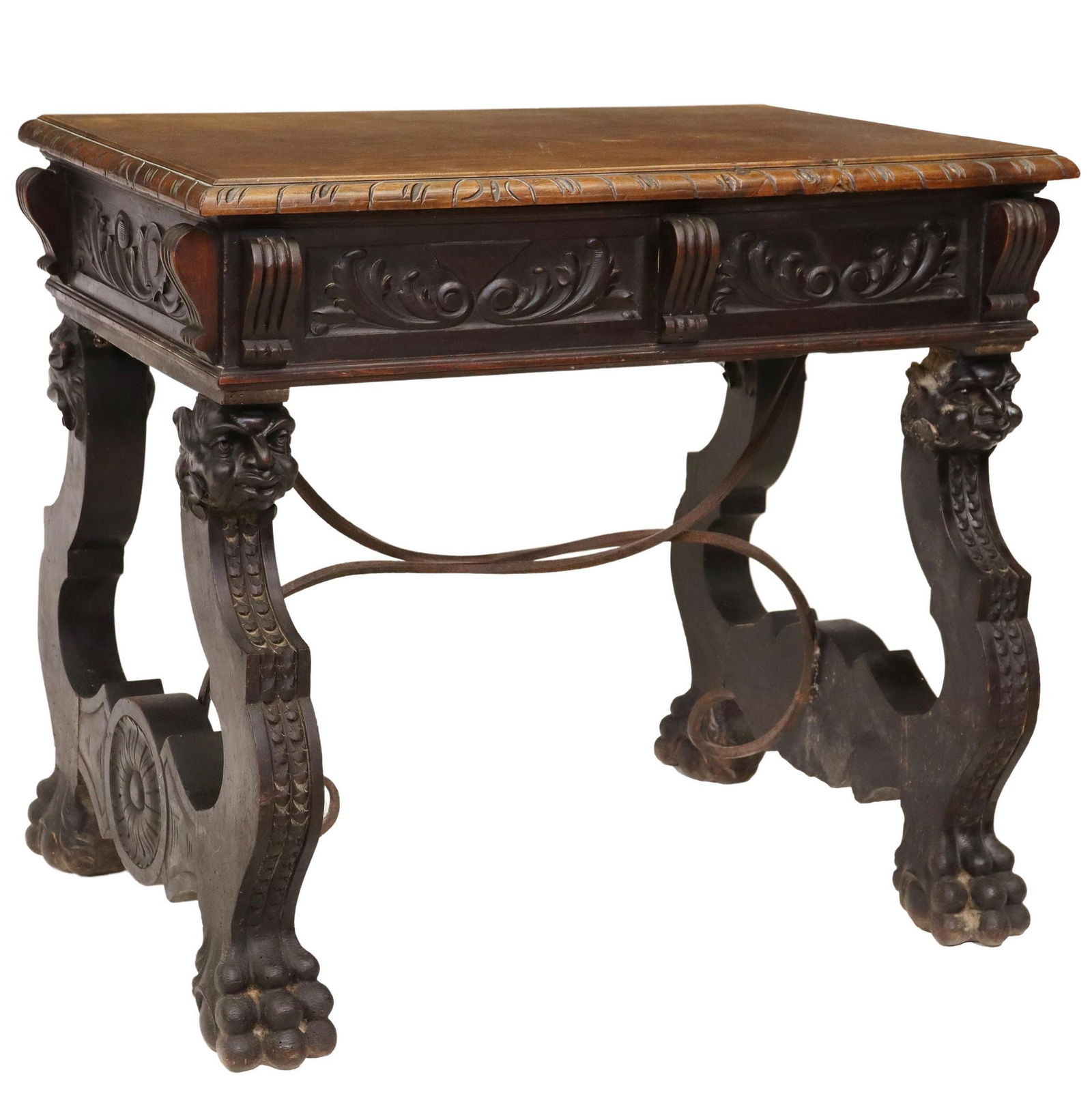 SPANISH RENAISSANCE REVIVAL FIGURAL CARVED TABLE (1 of 5)