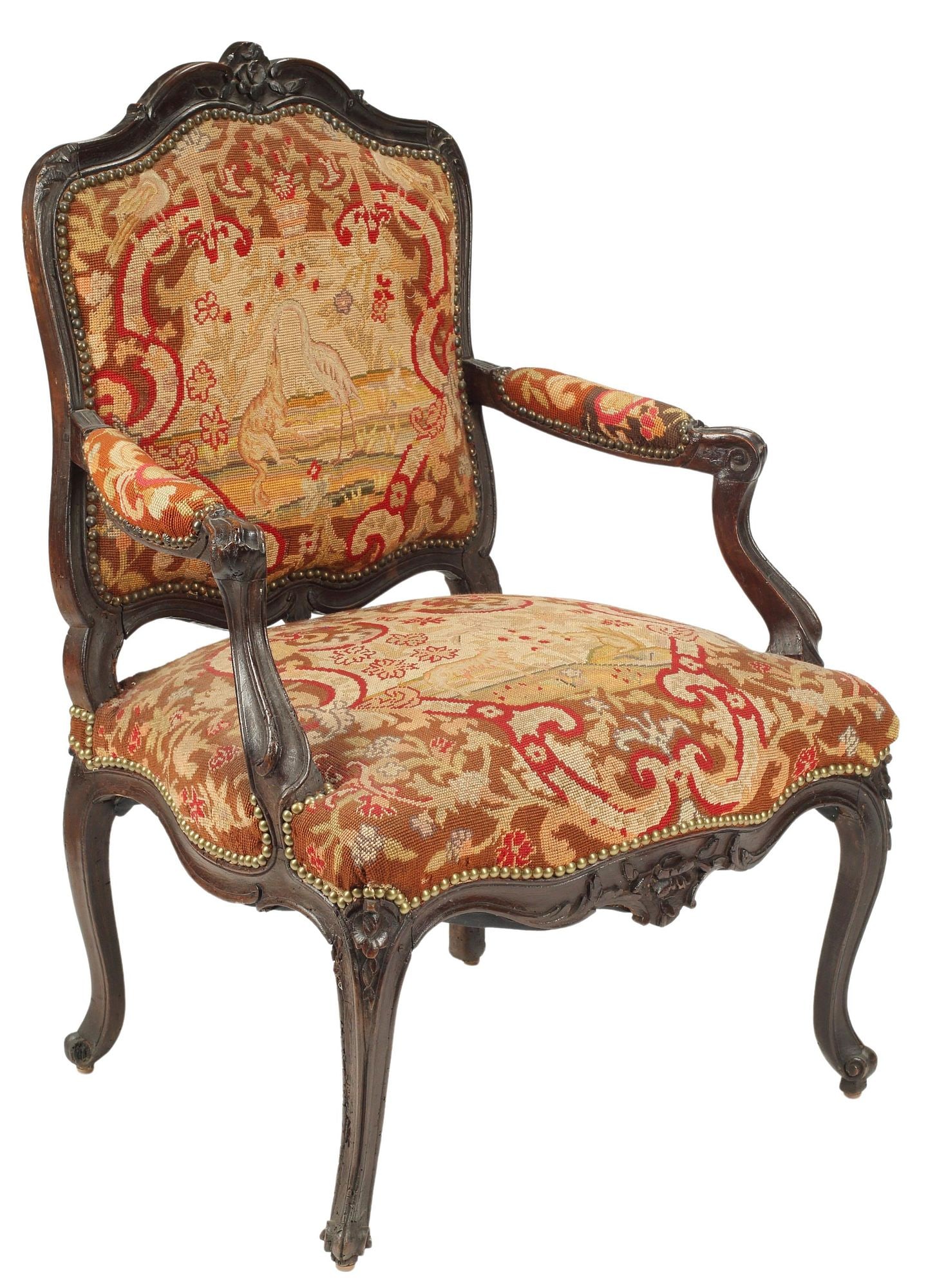 LOUIS XV STYLE NEEDLEPOINT UPHOLSTERED FAUTEUIL (1 of 5)