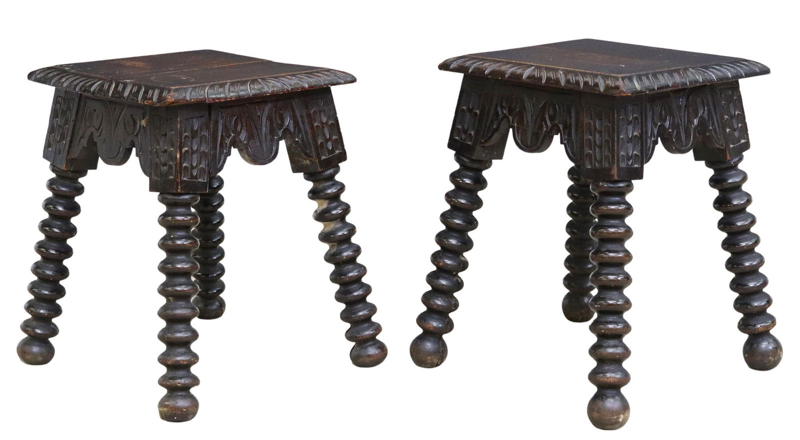 (2) SPANISH BAROQUE STYLE RING TURNED LEG STOOLS (1 of 4)