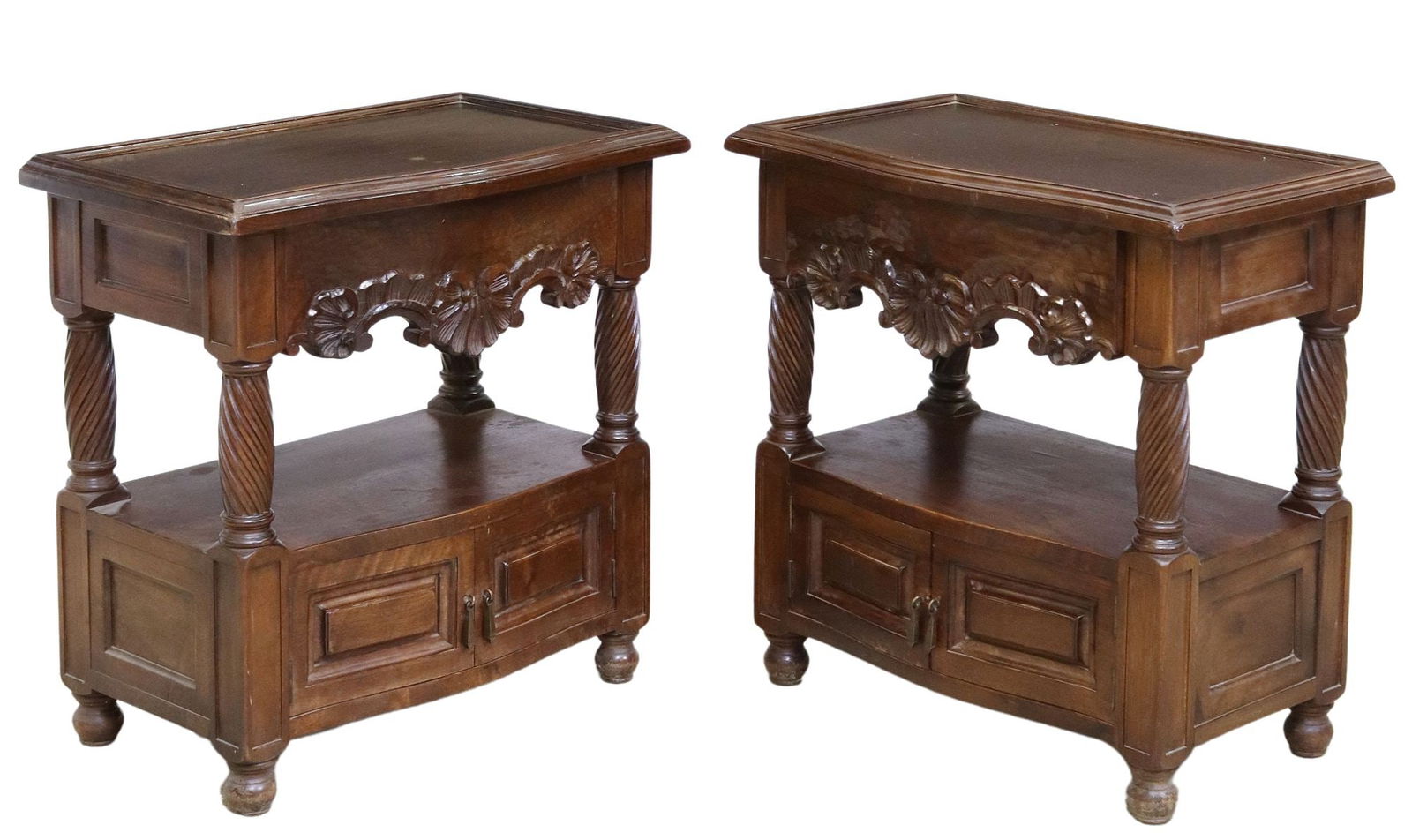 (2) FRENCH STYLE CARVED WALNUT BEDSIDE CABINETS (1 of 6)
