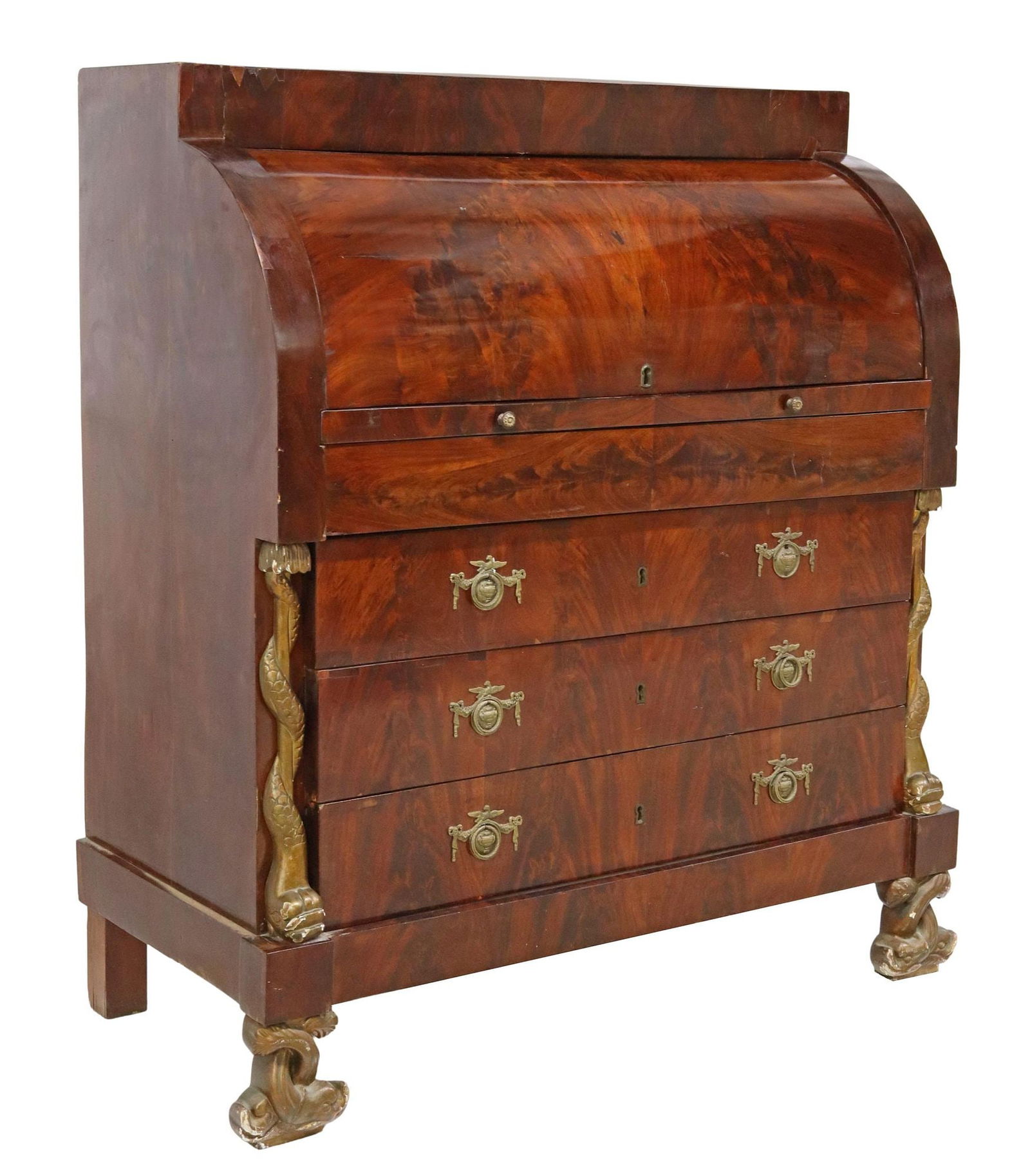 EMPIRE STYLE FLAME MAHOGANY BUREAU CYLINDRE (1 of 6)